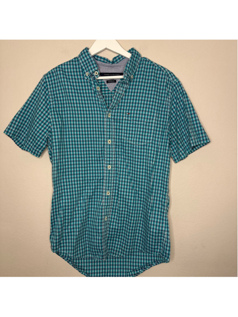 Men's Tommy Hilfiger Casual Button Down Shirt Size M Blue Green Plaid [LP1076]
